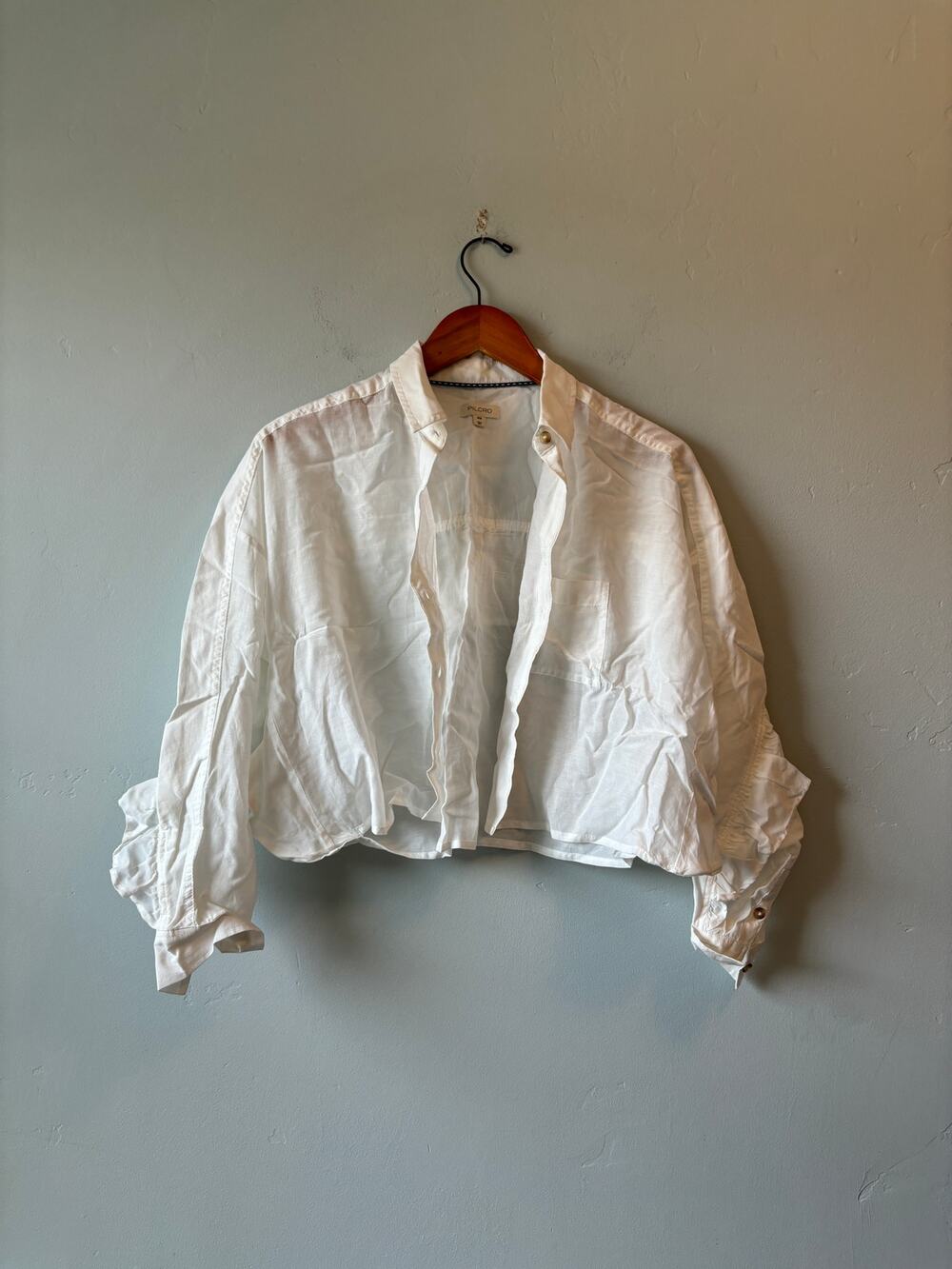 Pilcro Anthropologie Oversized White Crop Blouse with Ruffle Accent